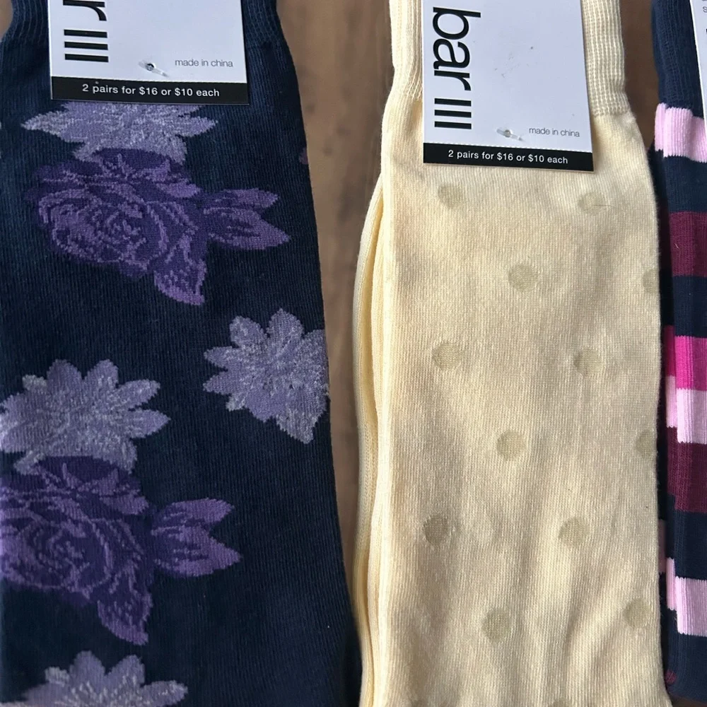 Bar III Men's Floral and Striped Socks - Purple, Cream, Pink (3 pairs) - Picture 2 of 6
